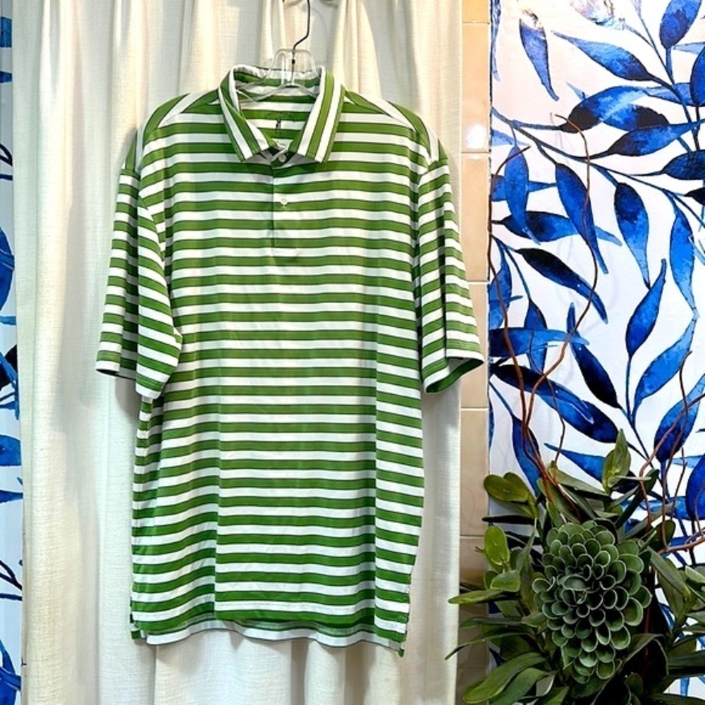 Men’s Fairway & Greene Tech Green Striped Polyester & Spandex Golf Polo Size L